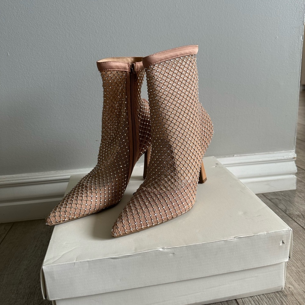 Open Edit: Elegant Bedazzled Tan Heeled Boots